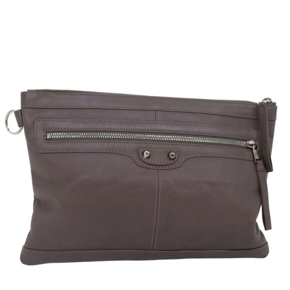 BALENCIAGA Clutch Bag Leather Gray - Picture 1 of 16